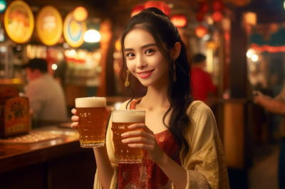 ビールを持つ女性のイメージ画像